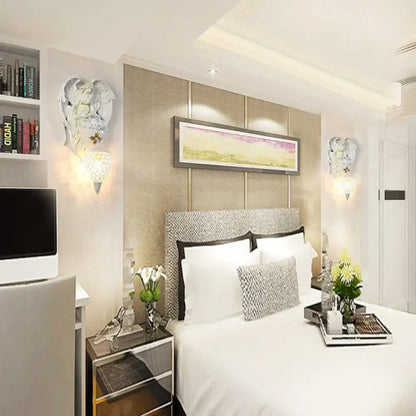 White resin crystal wall light sconces, pair for modern bedroom decor by Decorbites on Tampa Home & Garden Store