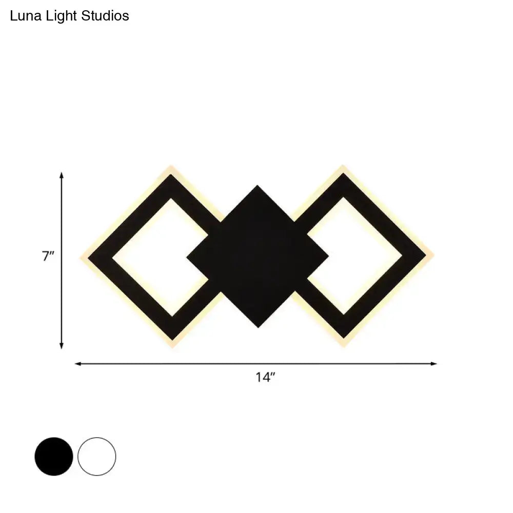 White Metal LED Wall Sconce by Decorbites with diamond motif frames and warm backlight, 14x7 in on Tampa Home & Garden Store