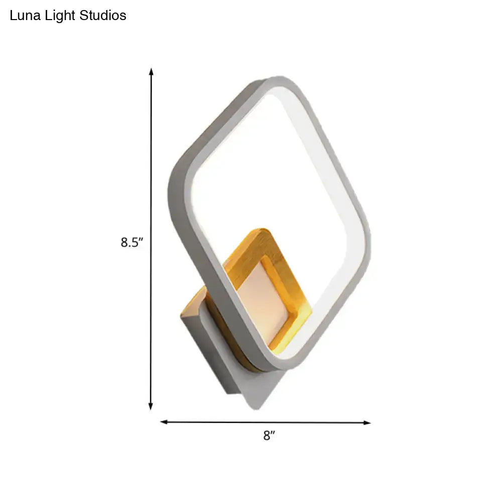 White Rhombus Wall Sconce Modern LED Acrylic Light with Wood Detail in White/Warm Light