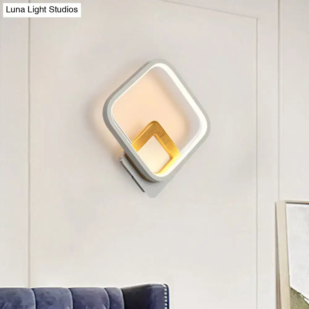 White Rhombus Wall Sconce Modern LED Acrylic Light with Wood Detail in White/Warm Light