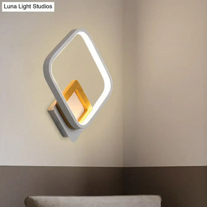 White Rhombus Wall Sconce Modern LED Acrylic Light with Wood Detail in White/Warm Light