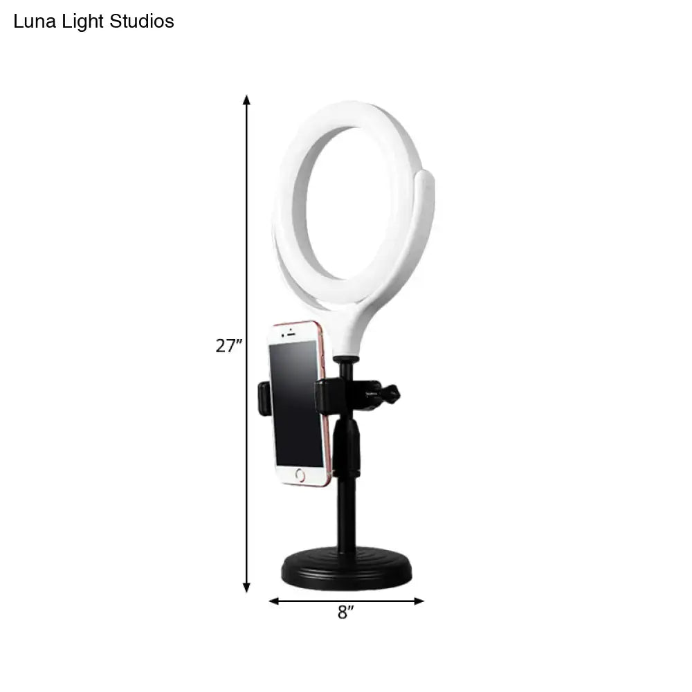 White Round Mirror Light with phone holder on adjustable stand Decorbites on Tampa Home & Garden Store