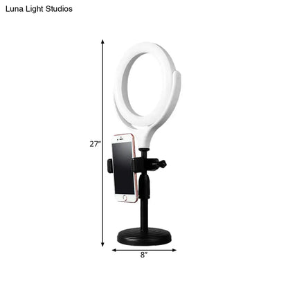 White Round Mirror Light with phone holder on adjustable stand Decorbites on Tampa Home & Garden Store