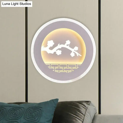 White Sailboat Wall Sconce by Decorbites, circular backlit light with lavender-gray center on Tampa Home & Garden Store
