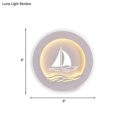 White Sailboat Wall Sconce by Decorbites, purple circular decor with white sailboat on Tampa Home & Garden Store