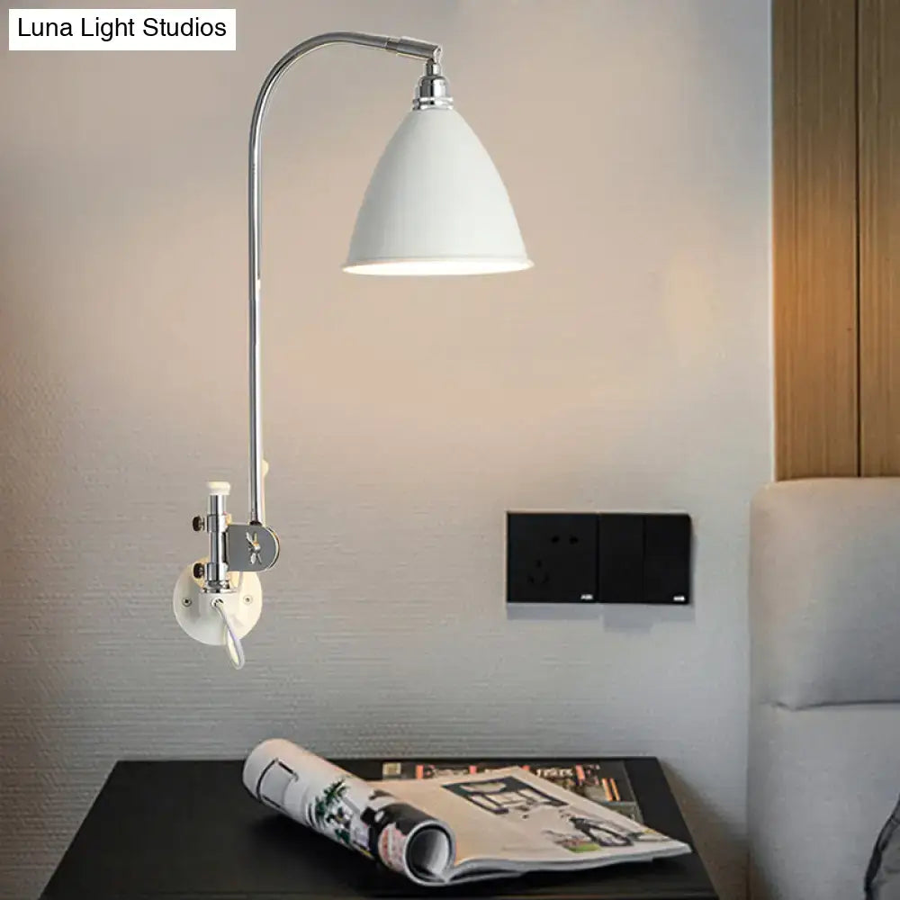 White chrome arm sconce with white cone shade, wall-mount base, and curved adjustable arm on Tampa Home & Garden Store