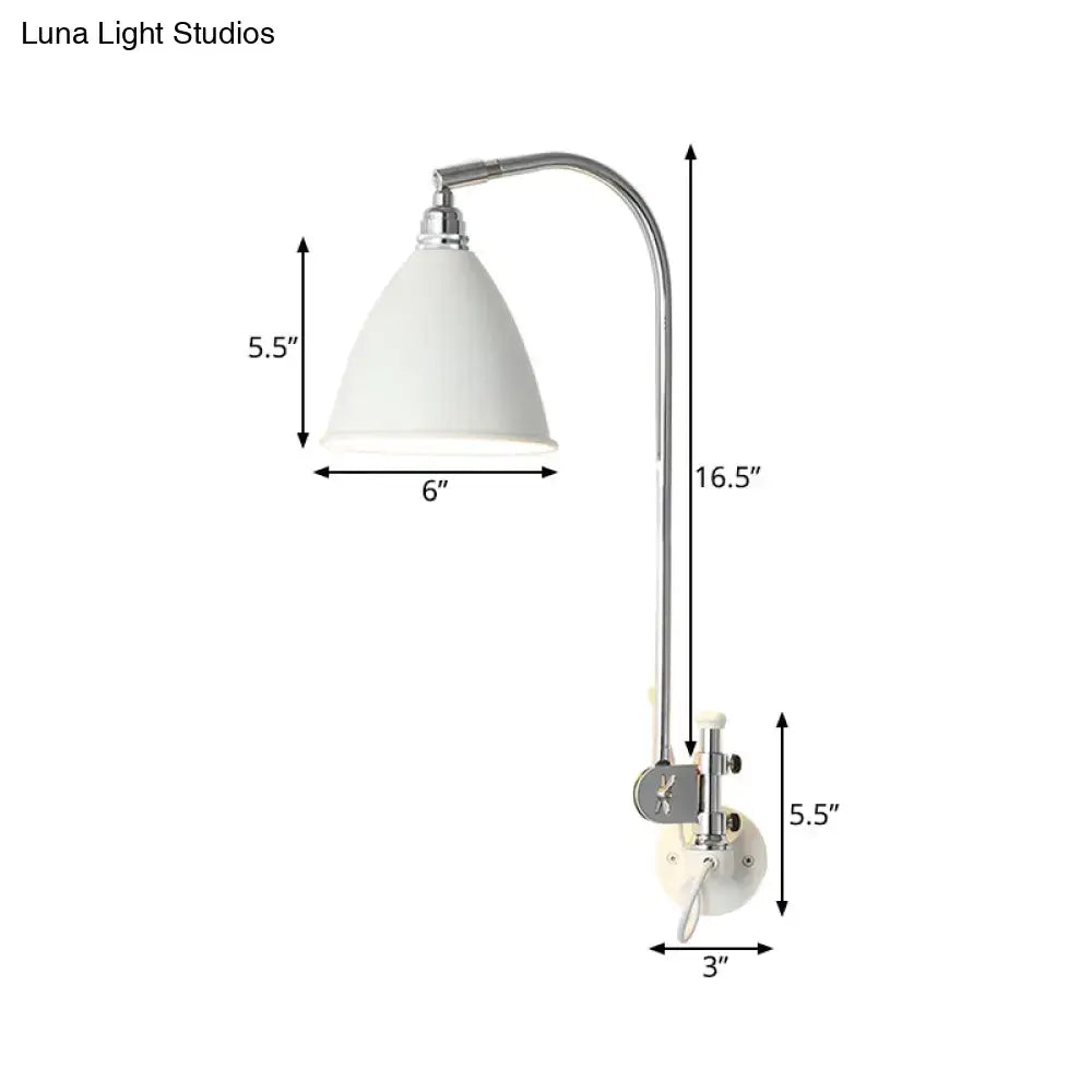 White Chrome Arm Sconce with curved chrome arm and white shade by Decorbites on Tampa Home & Garden Store