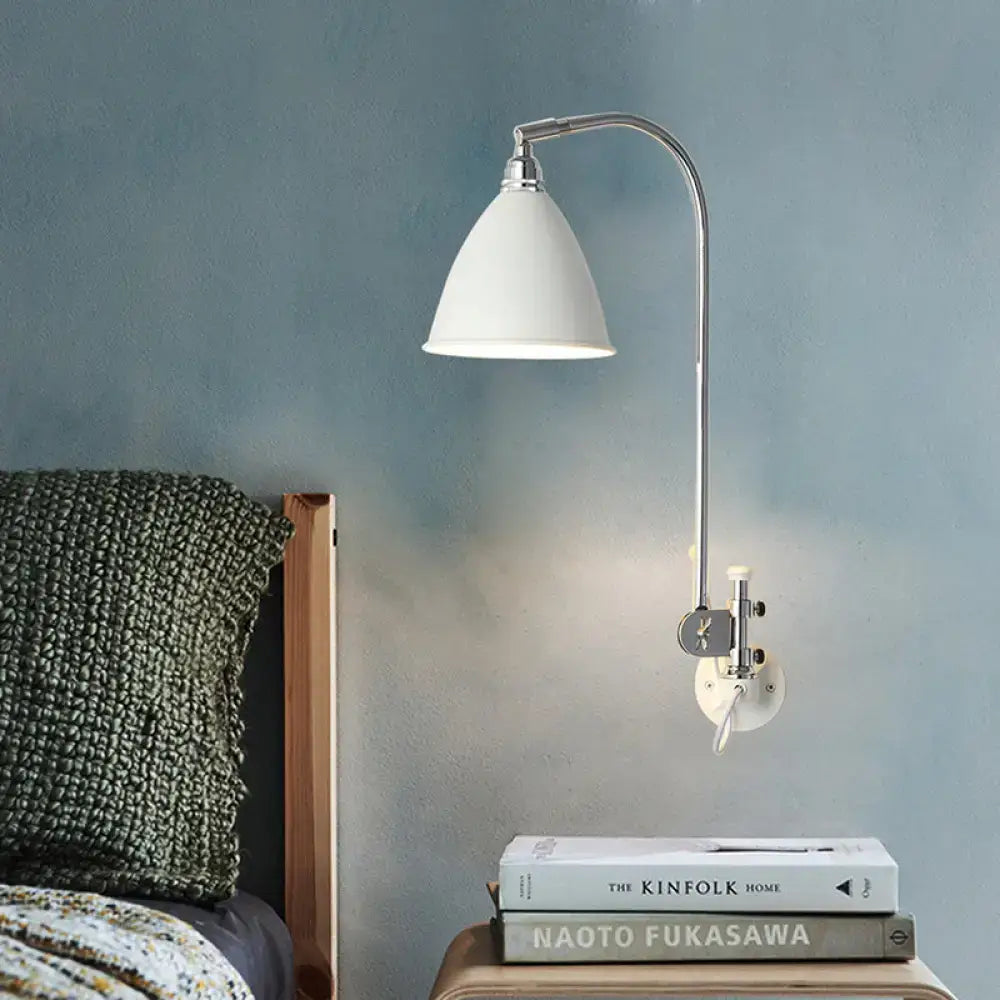 White Chrome Arm Sconce by Decorbites with curved chrome arm and white shade on wall mount on Tampa Home & Garden Store