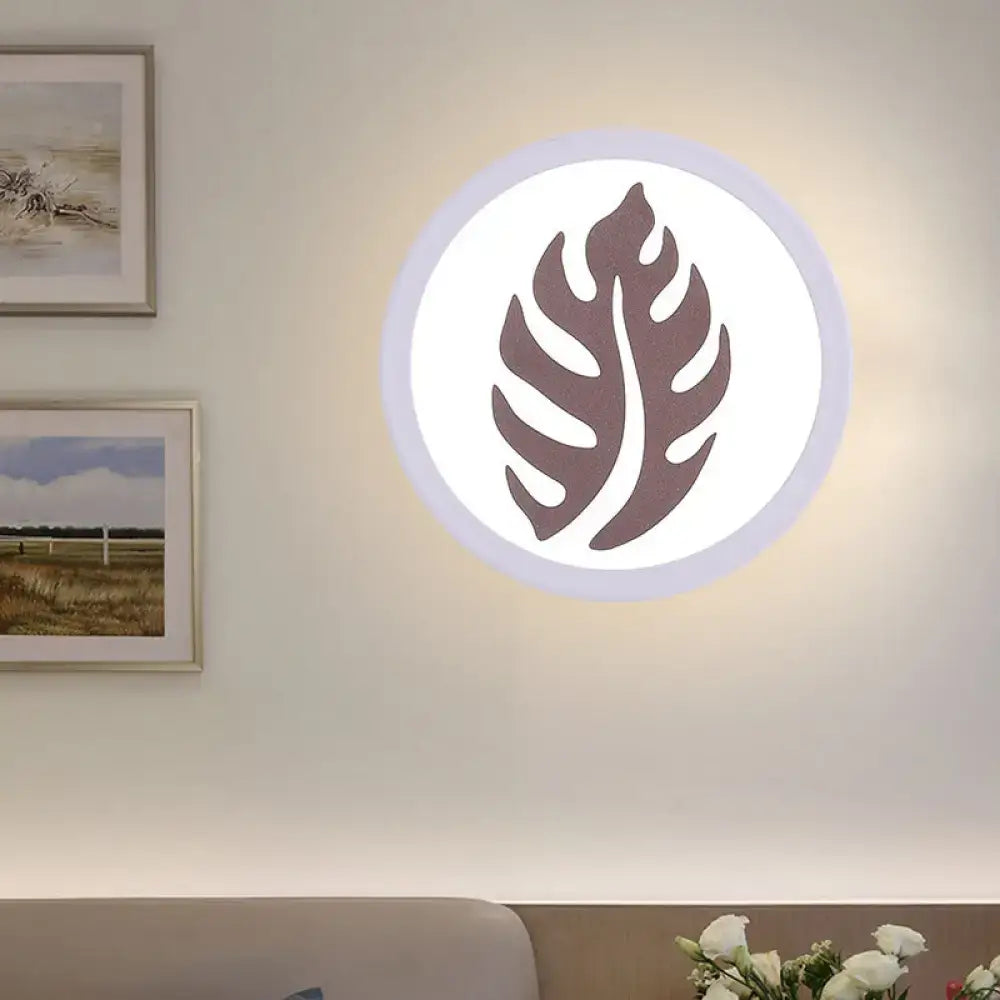 White Leaf Wall Light, round white wall sconce with leaf silhouette Decorbites on Tampa Home & Garden Store