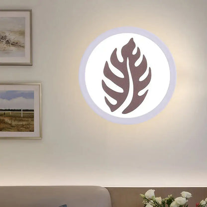 White Leaf Wall Light, round white wall sconce with leaf silhouette Decorbites on Tampa Home & Garden Store