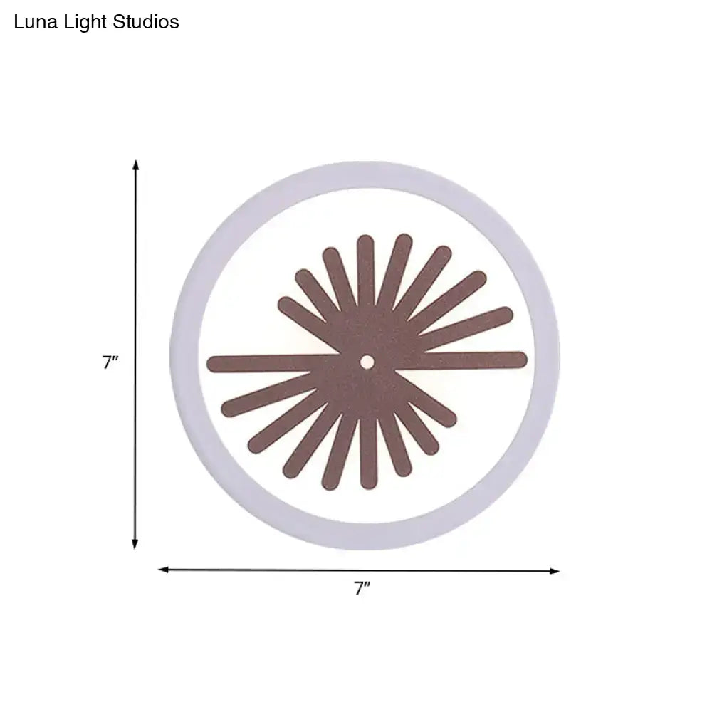 White Leaf Wall Light with brown sunburst leaf motif inside circular frame 7 inch diameter on Tampa Home & Garden Store