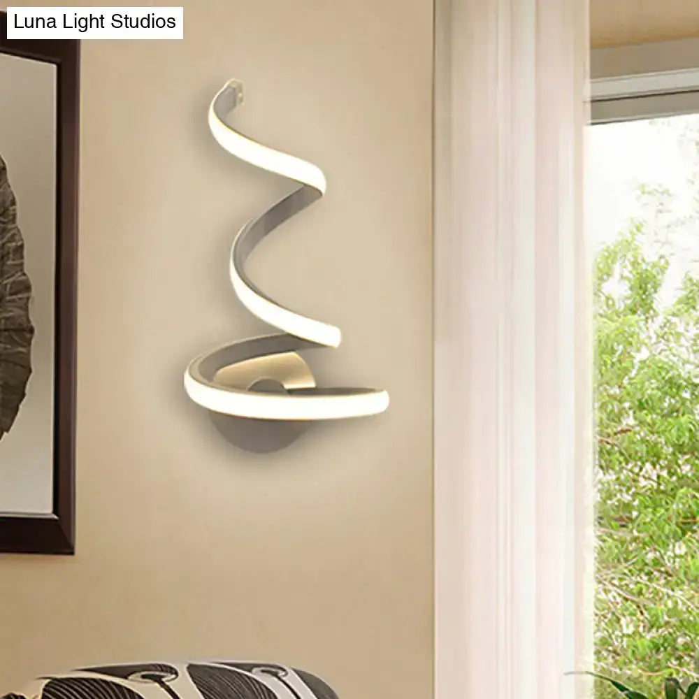 Modern white and silver spiral acrylic LED wall sconce for bedroom by Decorbites on Tampa Home & Garden Store