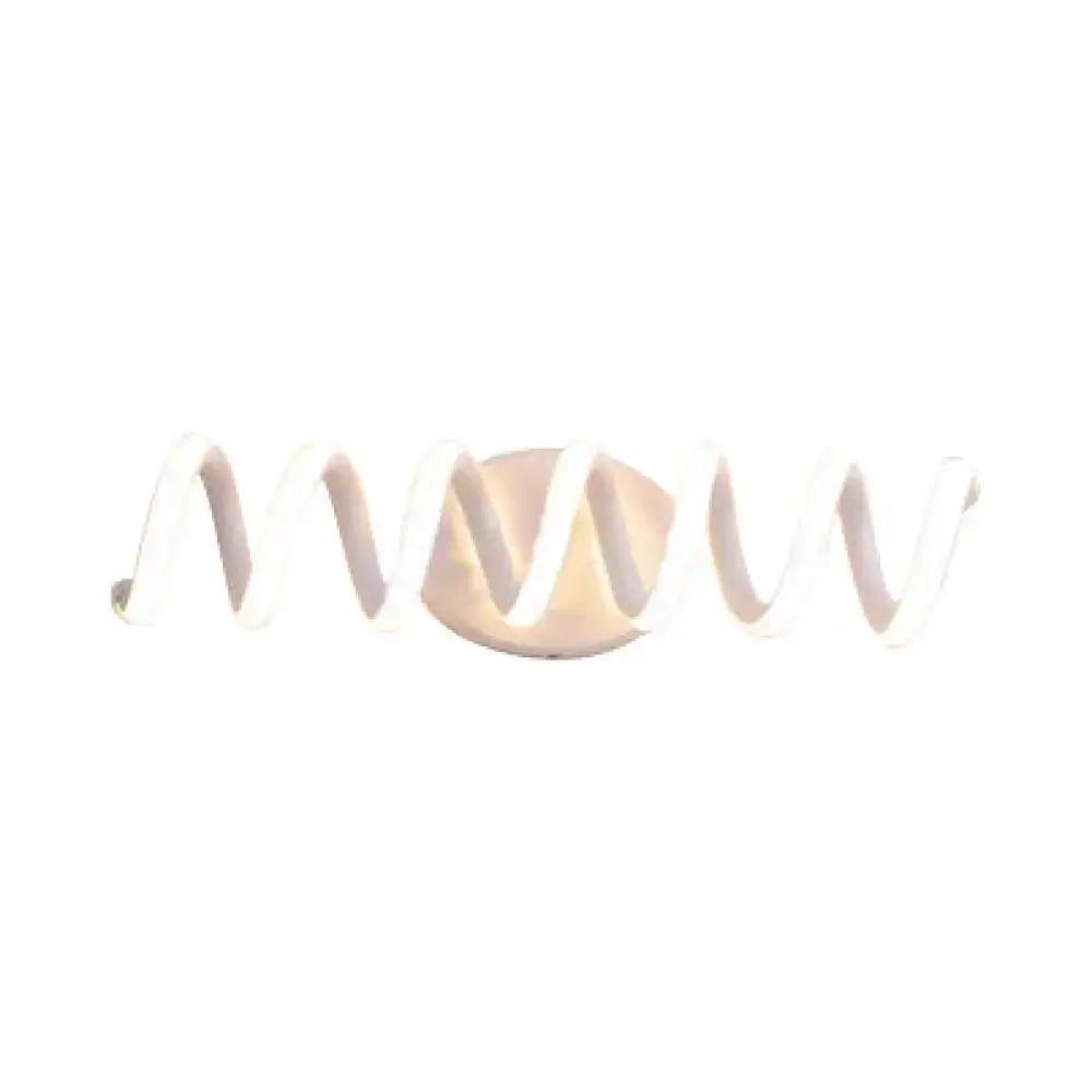 Modern white and silver spiral acrylic LED wall sconce with a circular center disc on Tampa Home & Garden Store