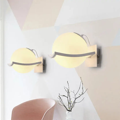 White Opal Glass Sphere Kitchen Sconce pair by Decorbites, wall-mounted with brushed metal accents on Tampa Home & Garden Store