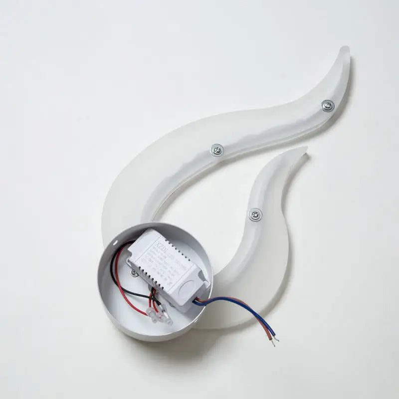 White spiral LED sconce by Decorbites showing back with wiring and mounting screws on Tampa Home & Garden Store