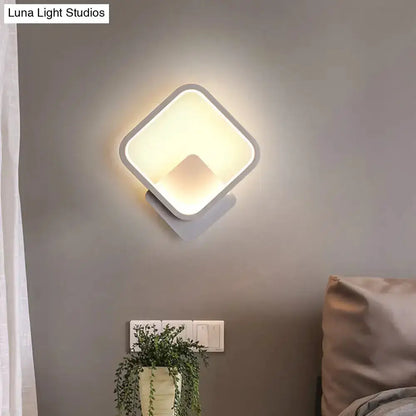 Modern White Square Bedside Wall Lamp for Bedroom