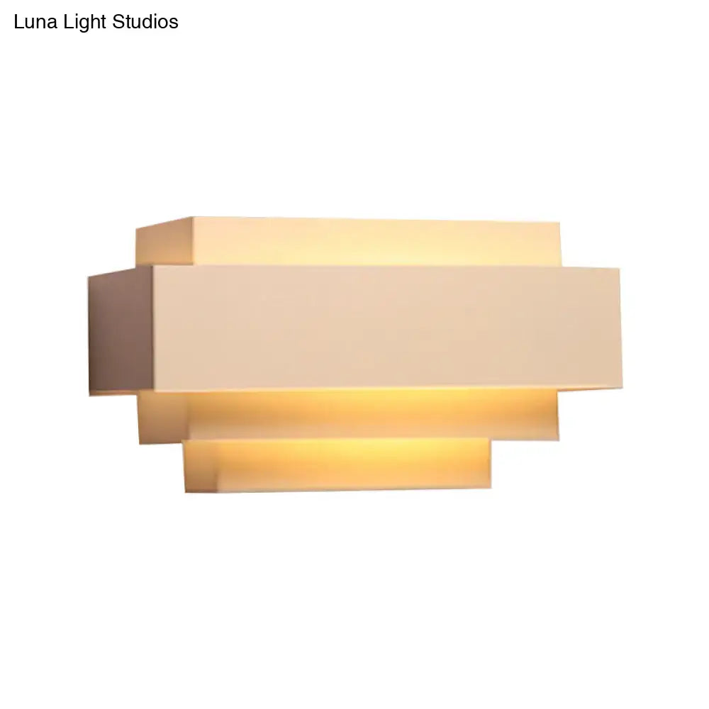 White Rectangle Wall Lamp by Decorbites with layered geometric blocks and warm ambient glow on Tampa Home & Garden Store