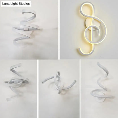 White Treble Clef Wall Sconce by Decorbites; modern spiral wall light, collage of angles on Tampa Home & Garden Store