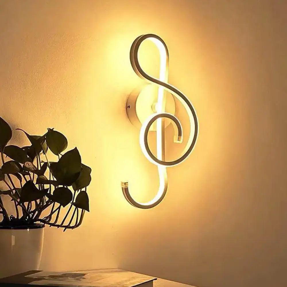 White Treble Clef Wall Sconce by Decorbites, wall-mounted neon light with warm glow on Tampa Home & Garden Store