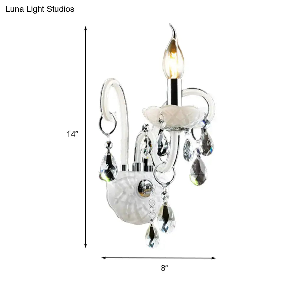 White crystal wall light sconce with hanging prisms by Decorbites on Tampa Home & Garden Store