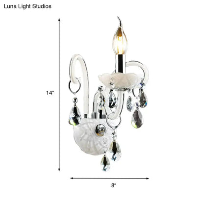 White crystal wall light sconce with hanging prisms by Decorbites on Tampa Home & Garden Store