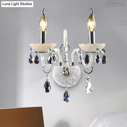 White Crystal Wall Light sconce by Decorbites crystal drops and candle bulbs on Tampa Home & Garden Store