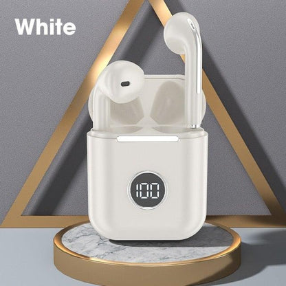Stevvex white wireless Bluetooth in-ear headphones with charging case on Tampa Home & Garden Store