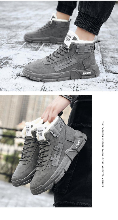 Stevvex men's winter boots gray high-top with faux fur lining, lace-up, non-slip sole on Tampa Home & Garden Store