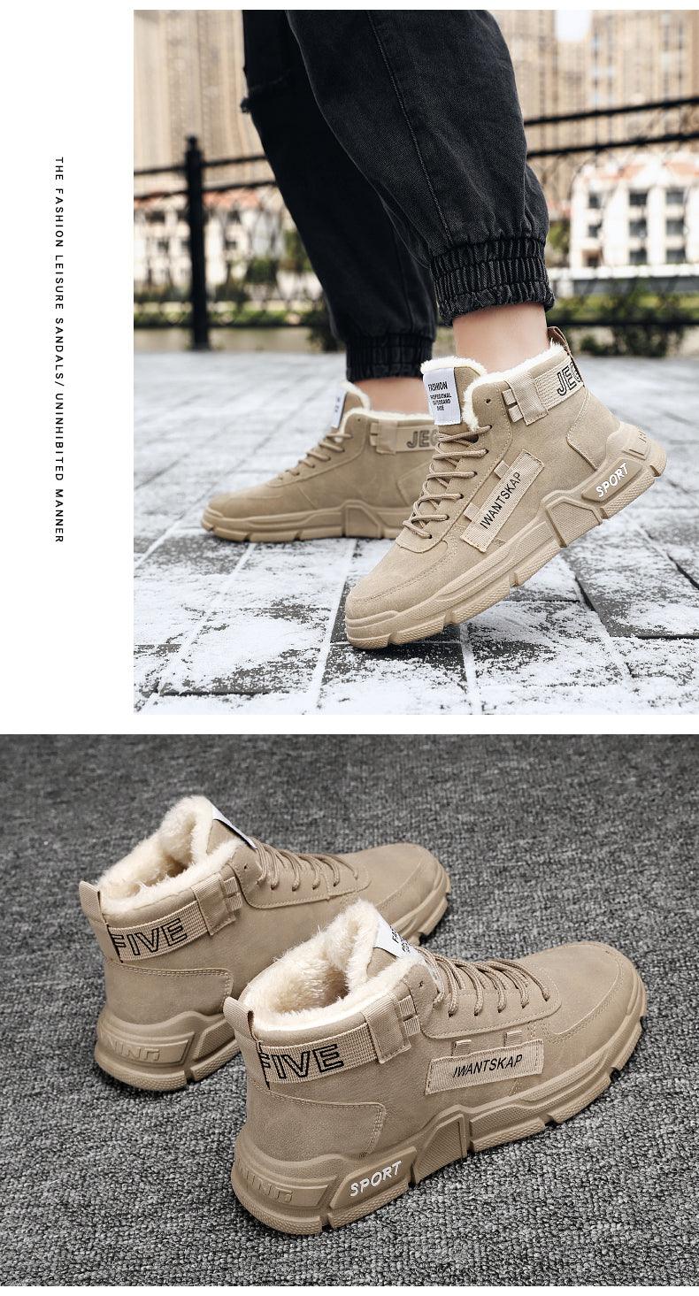 Tan winter boots with faux fur lining, high-top lace-up, non-slip outsole, water resistant on Tampa Home & Garden Store