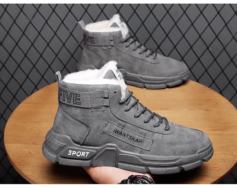Men's winter boots Stevvex, gray with plush faux-fur lining, lace-up high-top non-slip sole on Tampa Home & Garden Store
