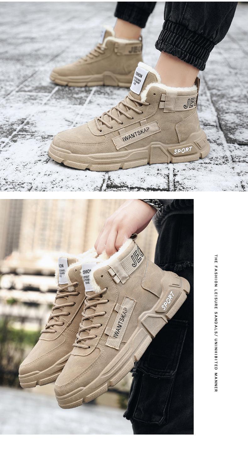 Stevvex winter boots beige high-top with faux fur lining, lace-up, water resistant outdoor on Tampa Home & Garden Store