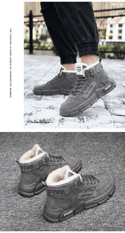 Stevvex men's winter boots, grey high-top lace-up with faux fur lining, water resistant on Tampa Home & Garden Store
