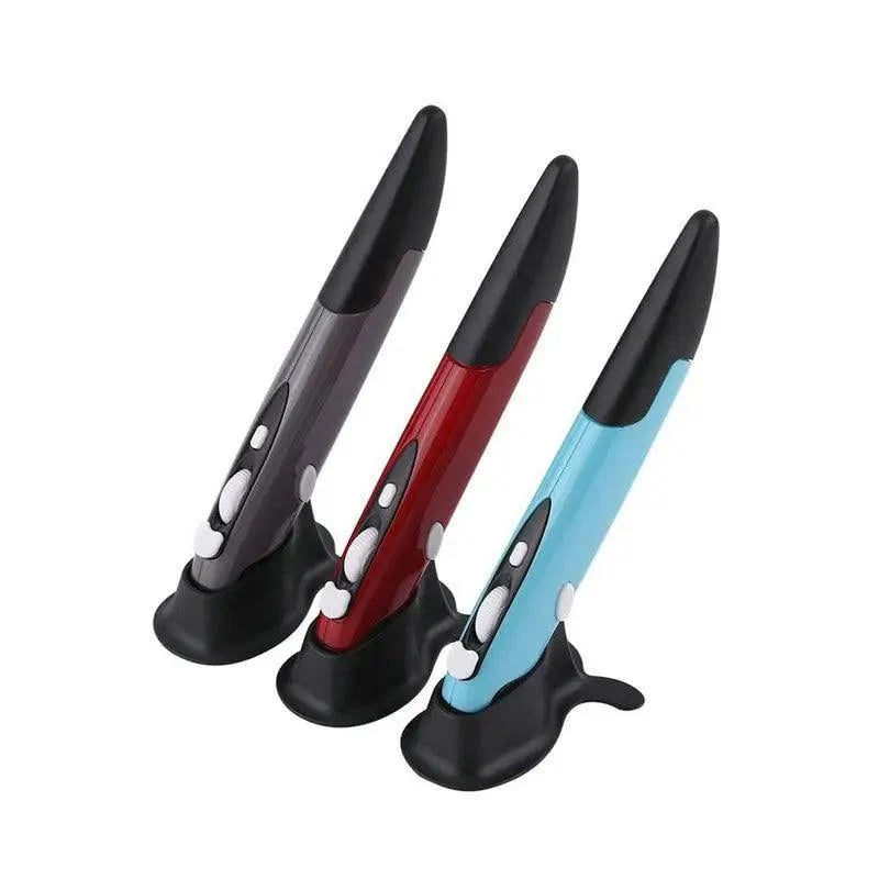 Stevvex modern wireless vertical pen mouse set in black-gray, red, and blue on stands on Tampa Home & Garden Store