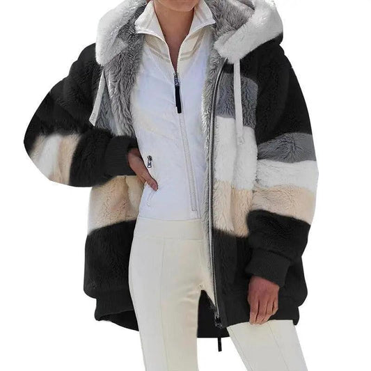 Stevvex multicolor fur hooded parka coat with front pockets on Tampa Home & Garden Store