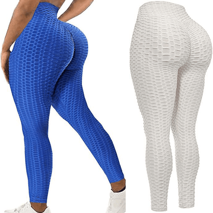 Leggings two-color set by Stevvex, seamless high-waist textured yoga pants in blue and white on Tampa Home & Garden Store