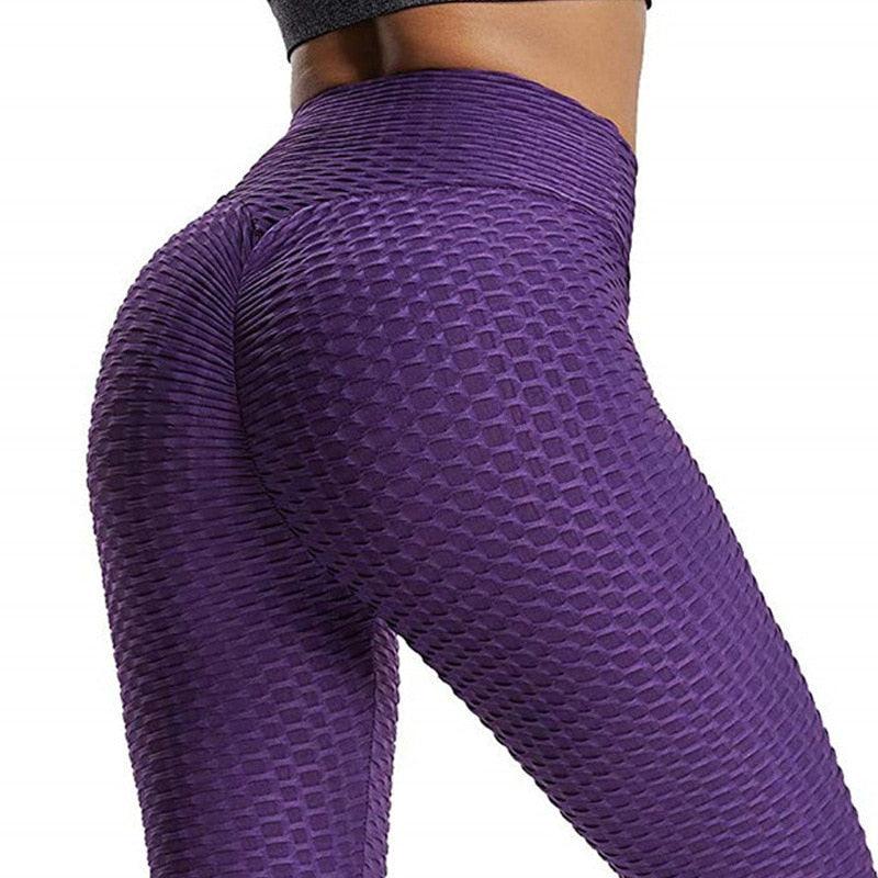 Stevvex purple high-waist leggings with honeycomb textured knit for women on Tampa Home & Garden Store
