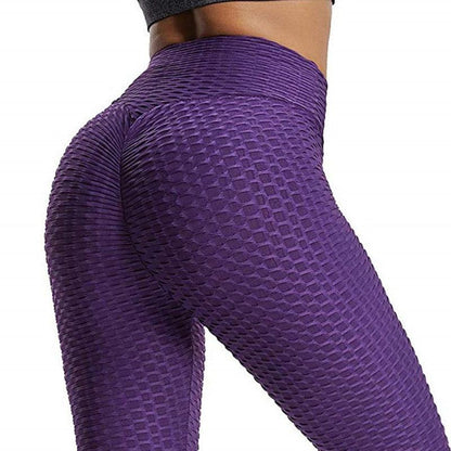Stevvex purple high-waist leggings with honeycomb textured knit for women on Tampa Home & Garden Store