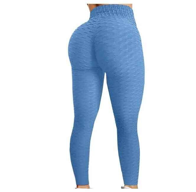 Stevvex blue seamless yoga leggings high waist with peach lift texture ST75LGFJJ447 on Tampa Home & Garden Store