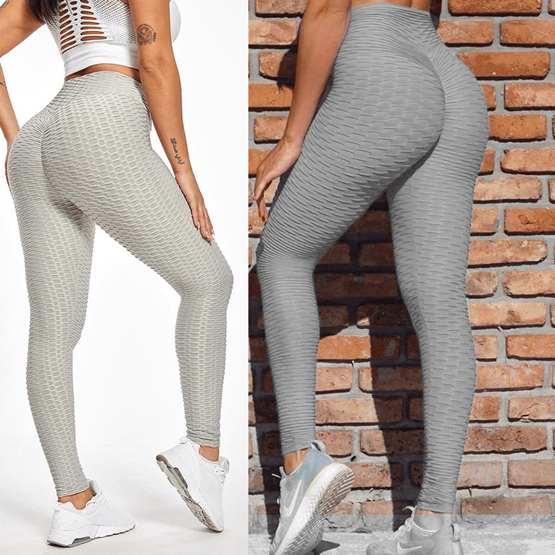 Seamless yoga leggings by Stevvex, high-waist, textured beige & gray two-pack on Tampa Home & Garden Store