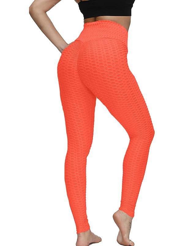 Stevvex orange high-waist textured leggings for yoga workouts push-up lift on Tampa Home & Garden Store