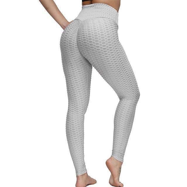 Stevvex seamless yoga leggings, high-waist, light gray textured fabric on Tampa Home & Garden Store