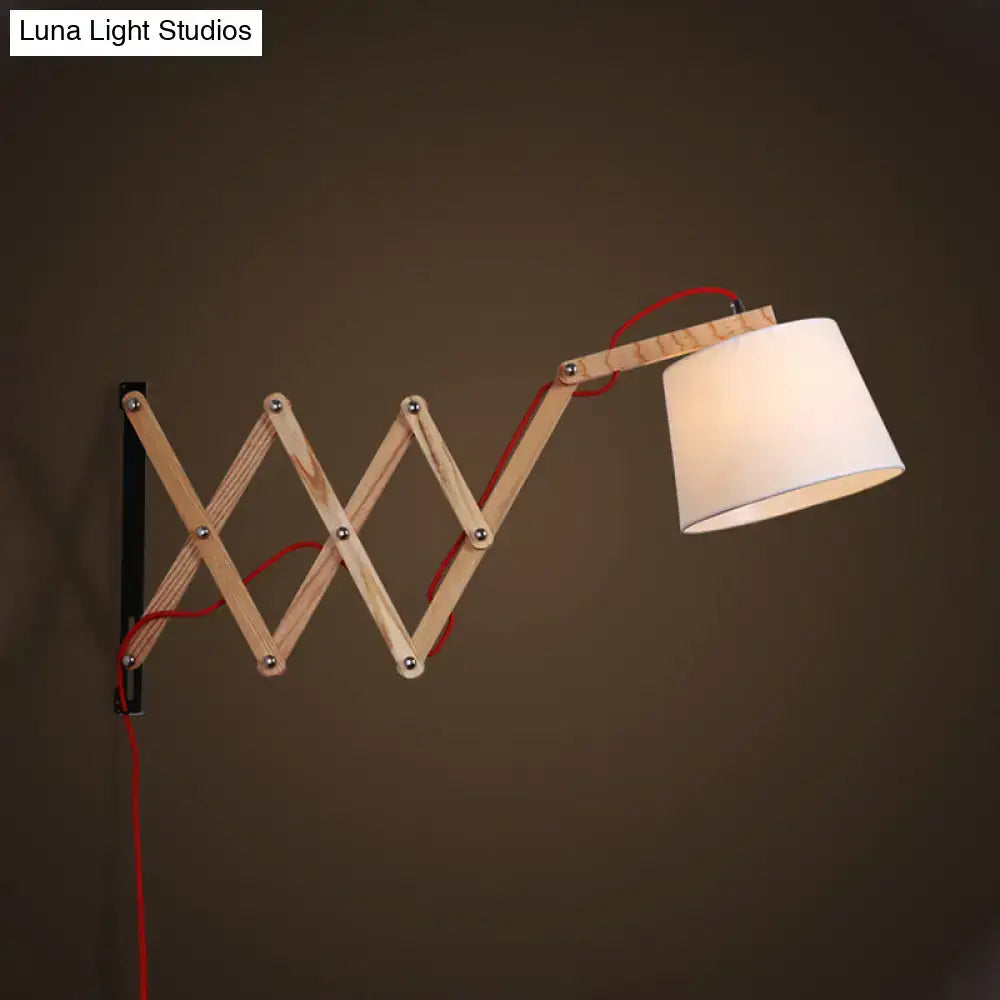 Wood Accordion Wall Sconce by Decorbites, natural wood finish, red cord, white shade on Tampa Home & Garden Store