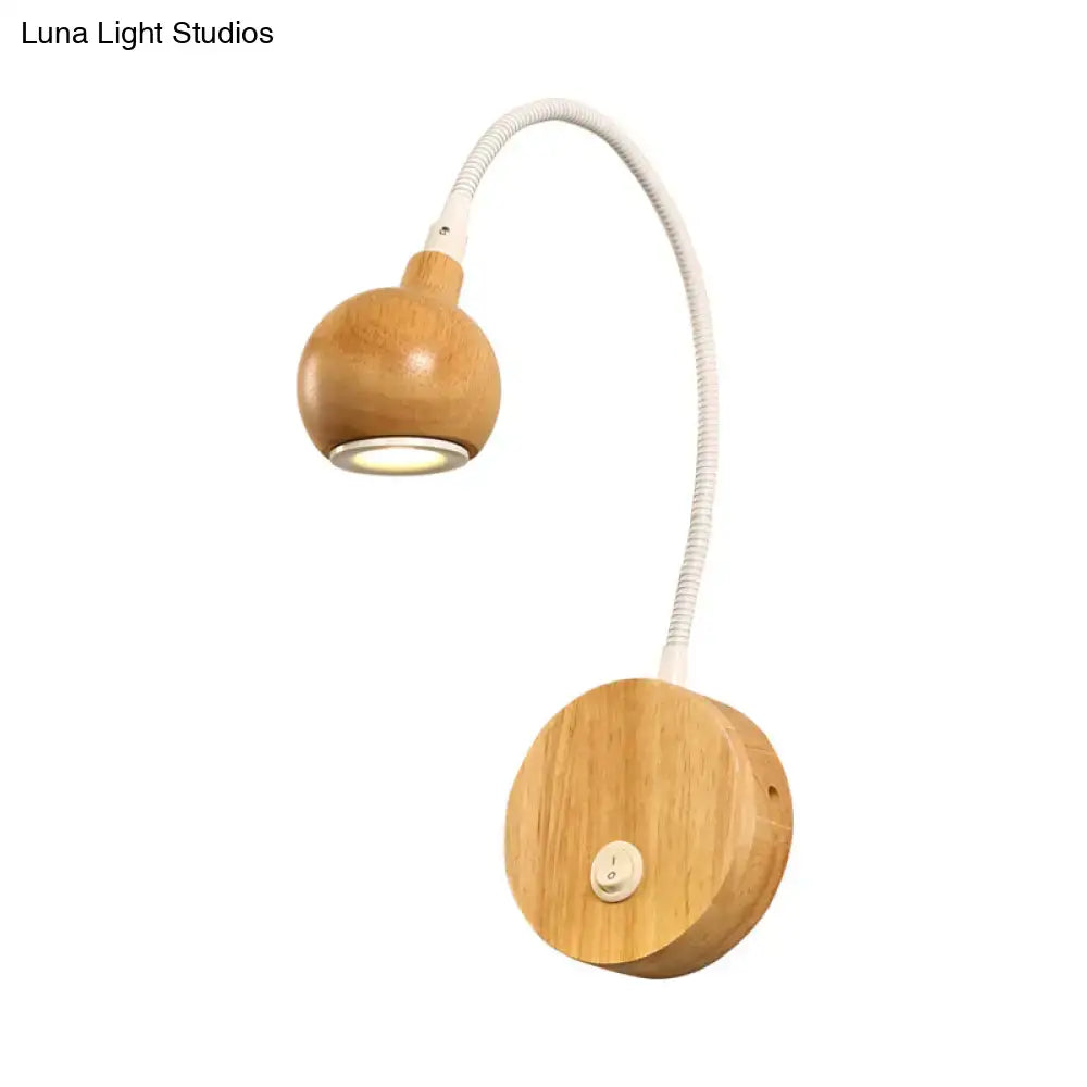 White Wood Reading Nook Sconce with flexible gooseneck and natural wood shade Decorbites on Tampa Home & Garden Store