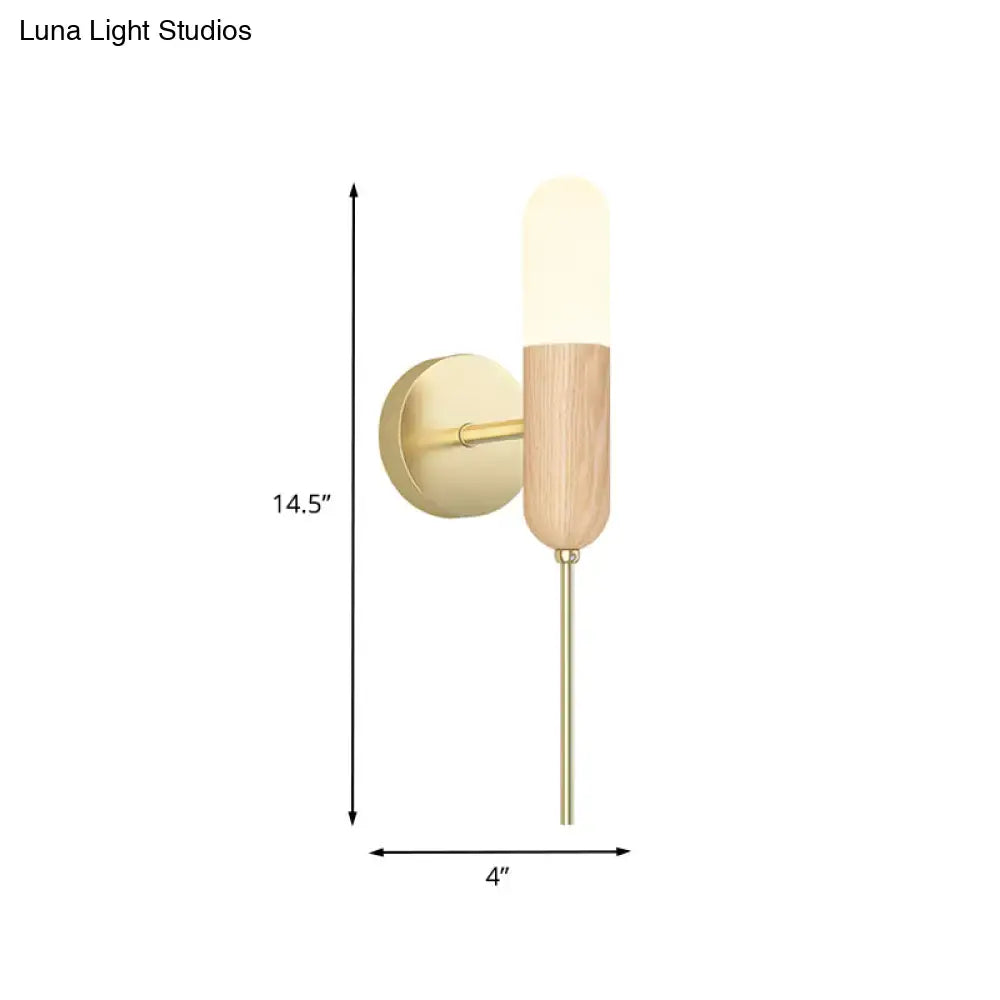 Decorbites Brass Wood Glass Shade Sconce on round brass backplate with wood cylinder on Tampa Home & Garden Store