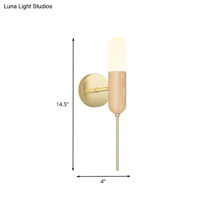 Decorbites Brass Wood Glass Shade Sconce on round brass backplate with wood cylinder on Tampa Home & Garden Store