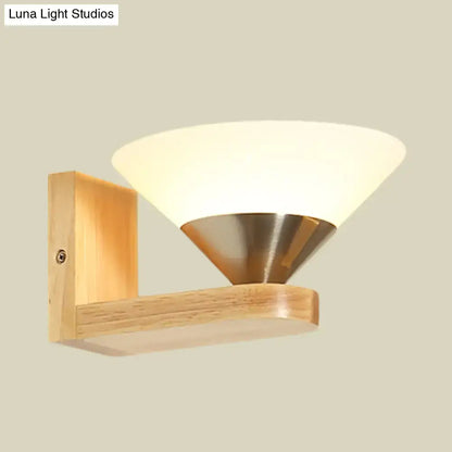 Glass Brass Wall Lamp with wooden wall mount and white glass shade by Decorbites on Tampa Home & Garden Store