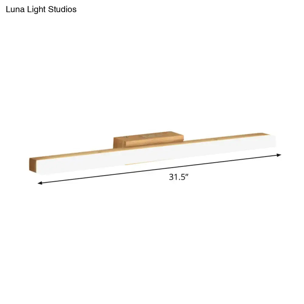 Beige Wood Vanity Light by Decorbites with white diffuser and brass-gold mount, 31.5" long on Tampa Home & Garden Store