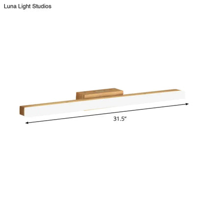 Beige Wood Vanity Light by Decorbites with white diffuser and brass-gold mount, 31.5" long on Tampa Home & Garden Store