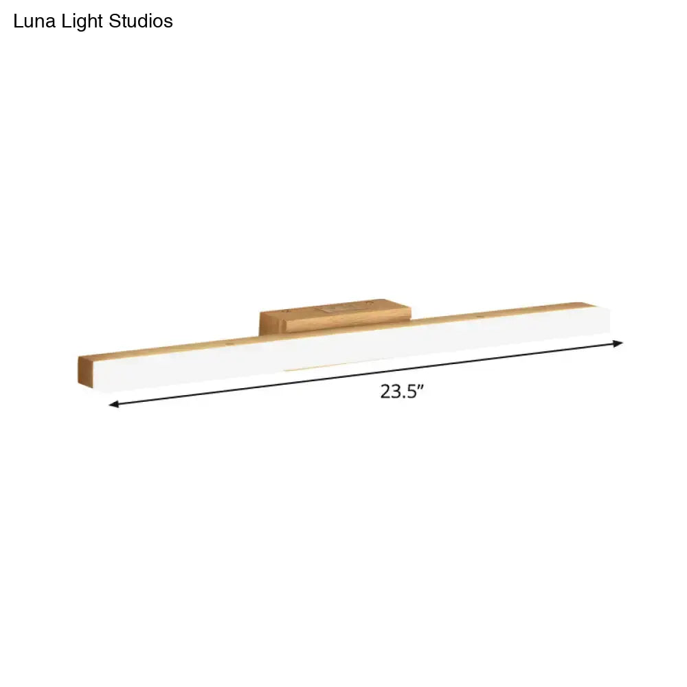 Beige wood vanity light fixture with white rectangular shade, 23.5-in long, Decorbites on Tampa Home & Garden Store