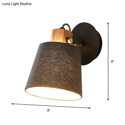 Gray fabric shade wall lamp with wood accent and black metal mount 8 inch sconce on Tampa Home & Garden Store